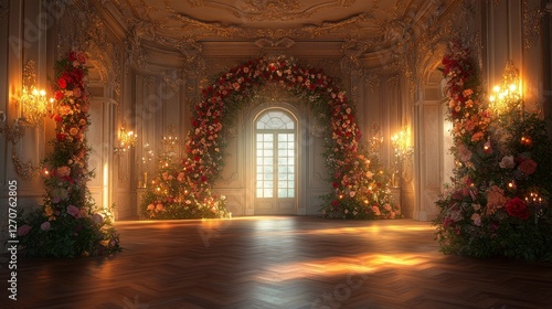 Wallpaper Mural A beautifully adorned room with floral decorations, soft lighting, and elegant architecture, creating a romantic and serene atmosphere. Torontodigital.ca