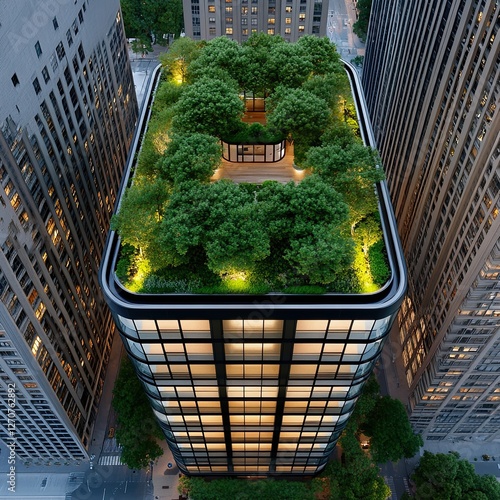 Aerial Drone Photography & Videography Modern skyscraper with rooftop greenery