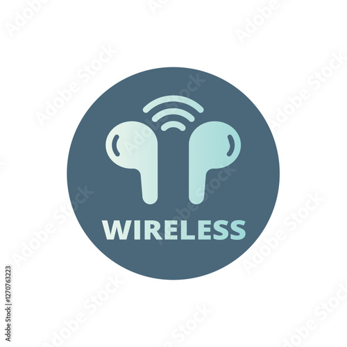 Wireless in ear buds or headphones label. Cordless earbuds or earphones sticker.