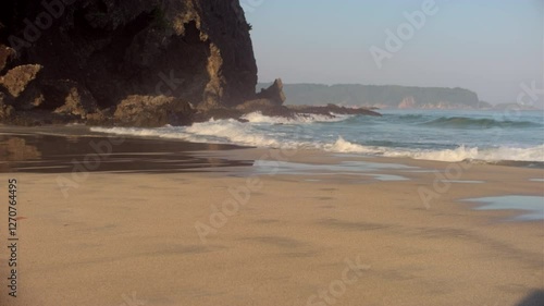 Serene Sunset at Shimoda Coast - A peaceful sunset paints the sky over Shimoda Beach, as gentle waves lap against the shore, creating a tranquil scene photo