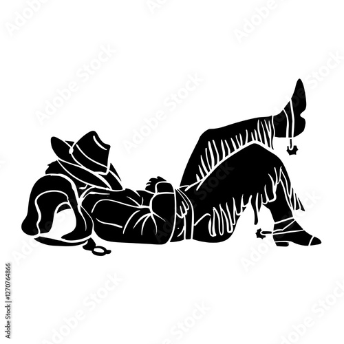Relaxed Cowboy Silhouette Lying Down Vector Illustration