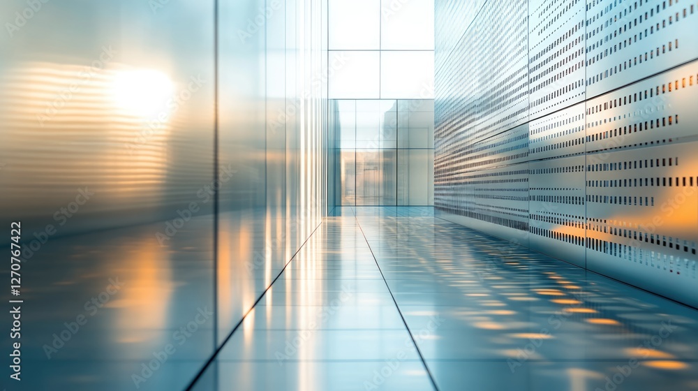 Sunlit Modern Architectural Corridor, Steel and Glass Sunlit Modern Architectural Corridor, Steel and Glass