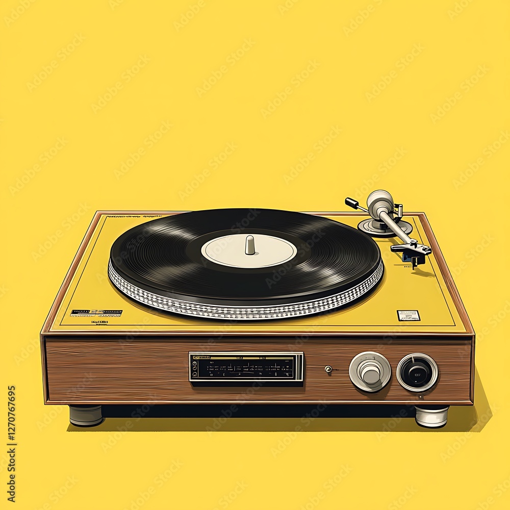Fototapeta premium Retro record player on yellow background