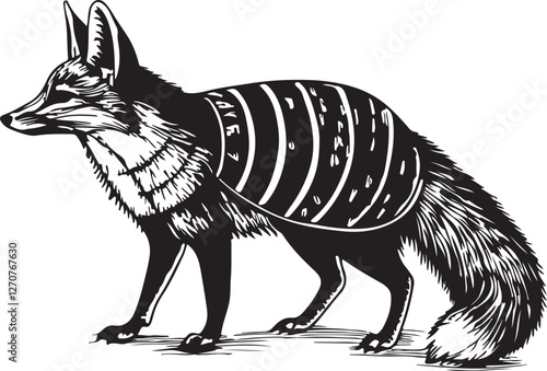 Artistic Fox in Monochrome: A stylized illustration of a cunning fox in a striking monochrome design, featuring intricate patterns and a dynamic pose, is perfect for creative projects.
