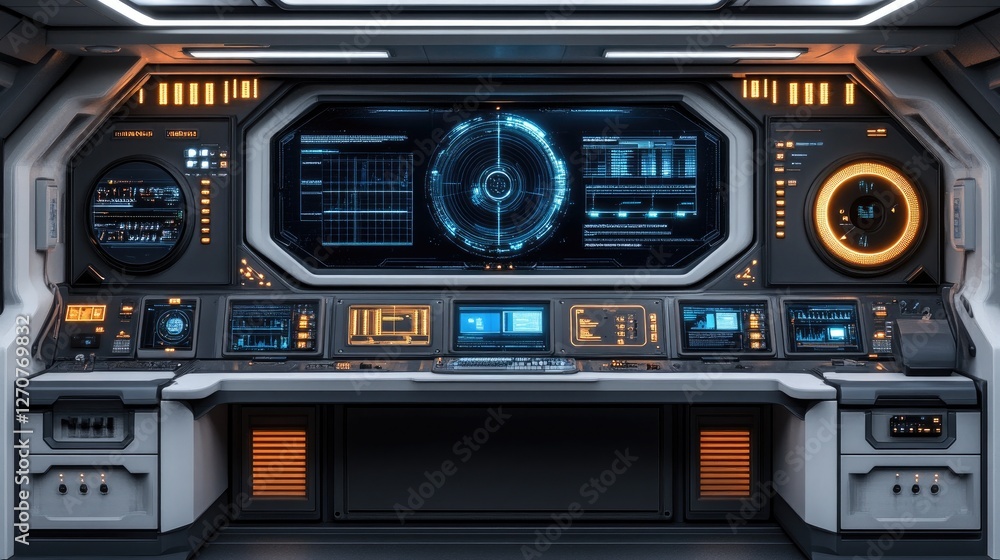 Futuristic Spaceship Console: Controls & Displays Futuristic Spaceship Console: Controls & Displays