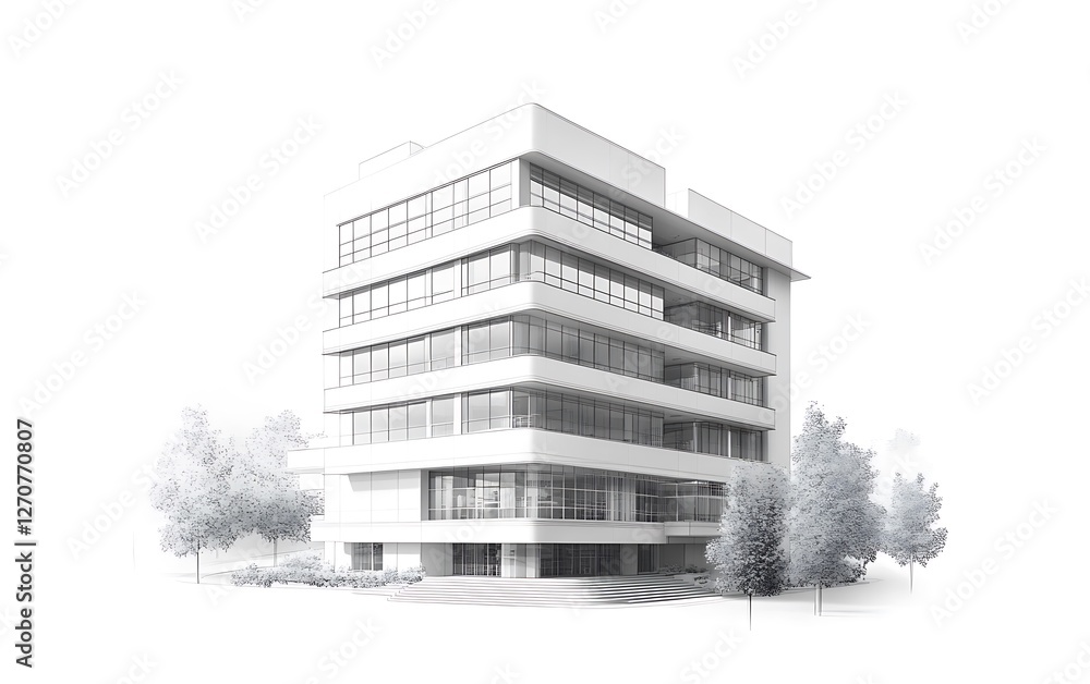 Fototapeta premium Modern building illustration. Urban design for business or residential purposes with trees in background