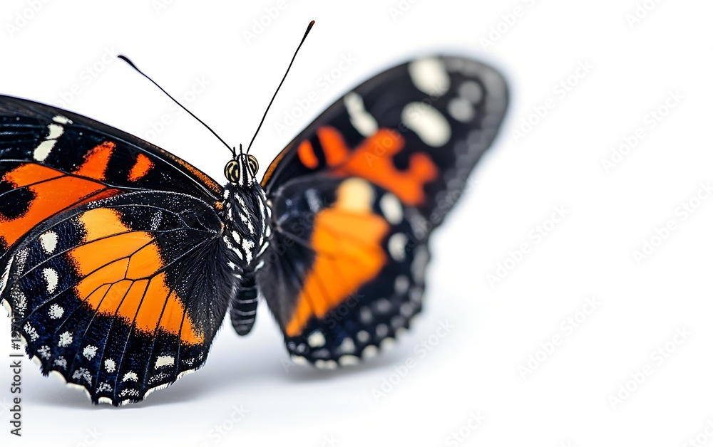 Obraz premium Colorful butterfly on white background. Macro shot for nature projects and educational materials