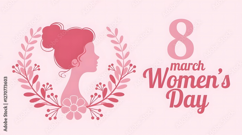 March 8 Women's Day Digital Artwork with Feminine Floral Design March 8 Women's Day Digital Artwork with Feminine Floral Design