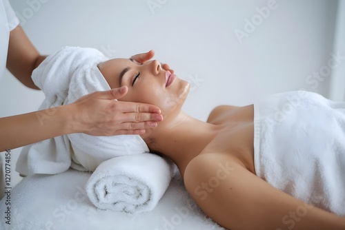 Asian young woman relaxing in a spa salon.