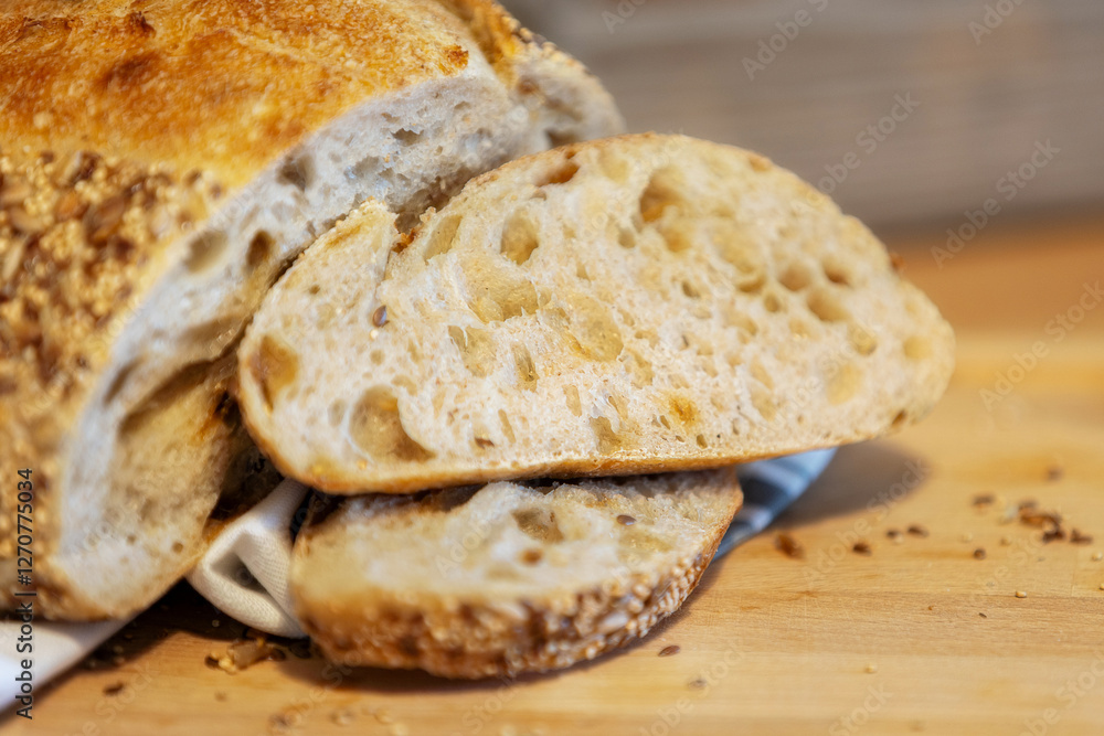 Homemade bread, sourdough wheat loaf with seeds Homemade bread, sourdough wheat loaf with seeds