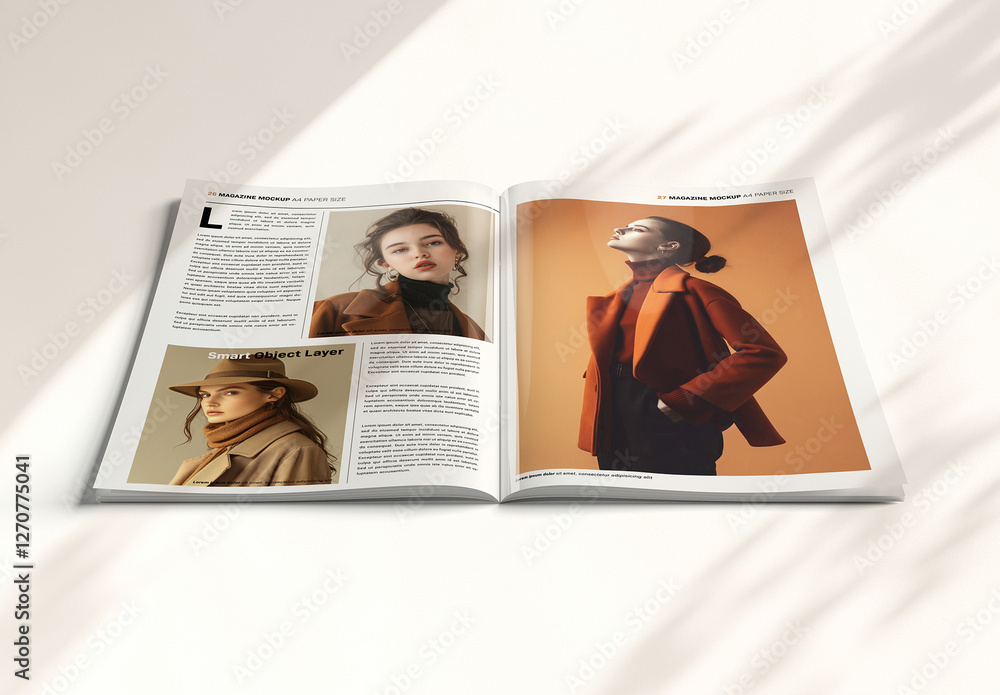 Open Magazine With Editable Soft Shadows Mockup Stock Template | Adobe ...