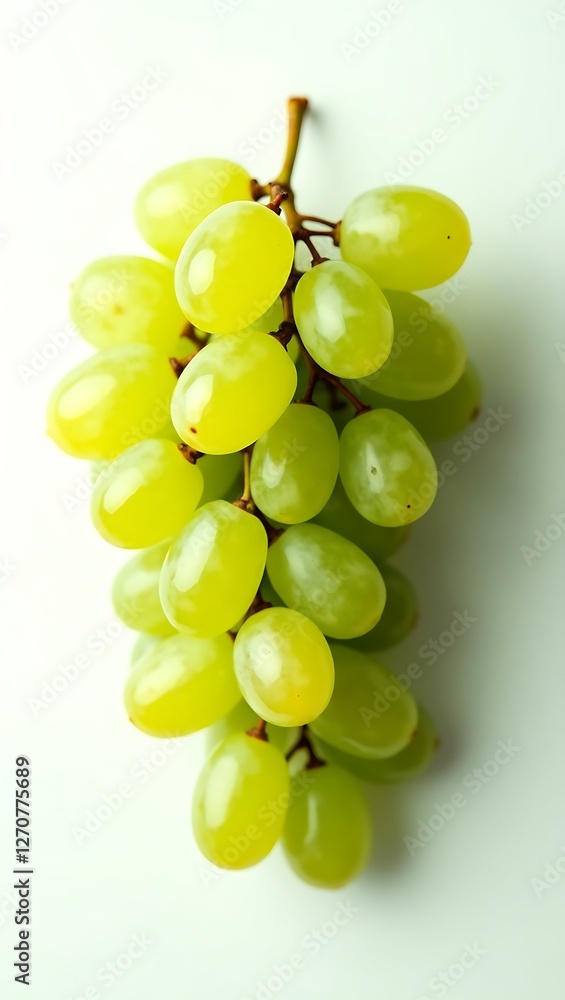 Cluster of green grapes showcasing fresh texture on a plain background Cluster of green grapes showcasing fresh texture on a plain background