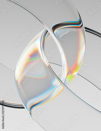 Abstract 3D rendering of elegant transparent rings with a minimalist design