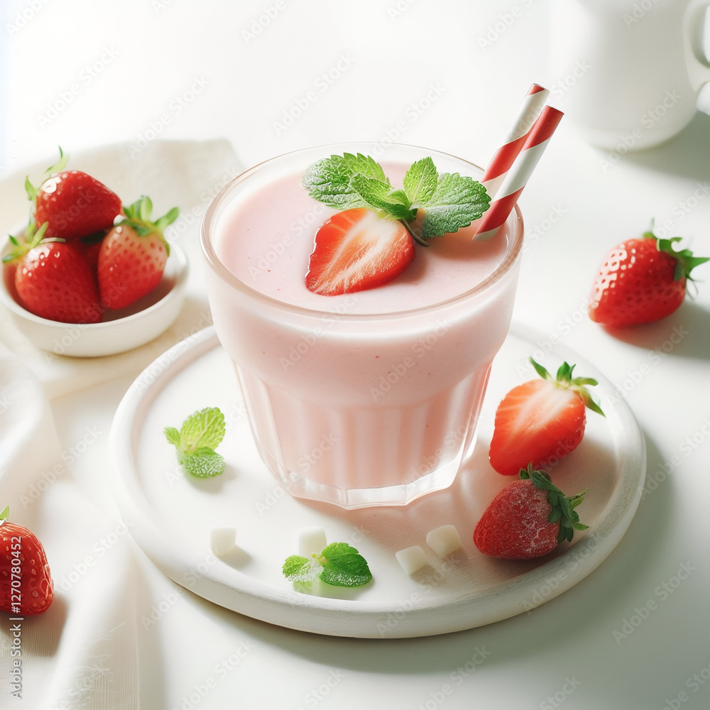 Creamy Strawberry Smoothie in Elegant Glass with Fresh Mint Garnish Creamy Strawberry Smoothie in Elegant Glass with Fresh Mint Garnish