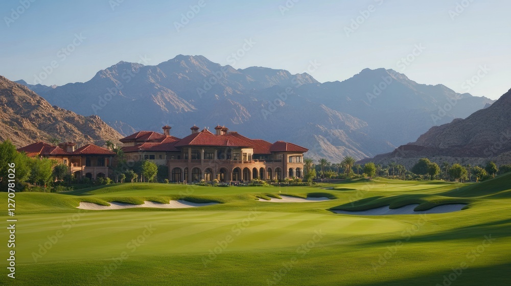 Mountain view luxury golf resort, sunny day Mountain view luxury golf resort, sunny day