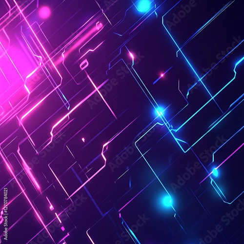 Neon Circuit Board Design with Electric Glow and Lines for Futuristic Technology Aesthetics