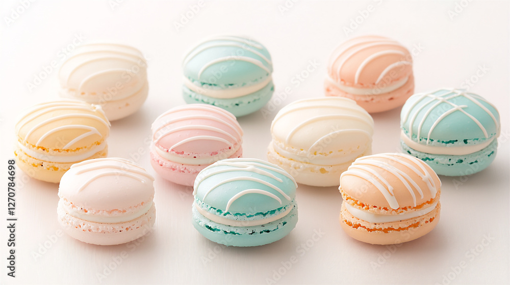 Obraz premium pastel white chocolate drizzled macarons