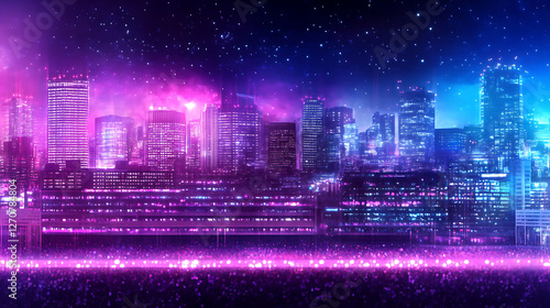 Neon Cyberpunk Cityscape Skyline With Vibrant Colors and Futuristic Architecture at Nightfall