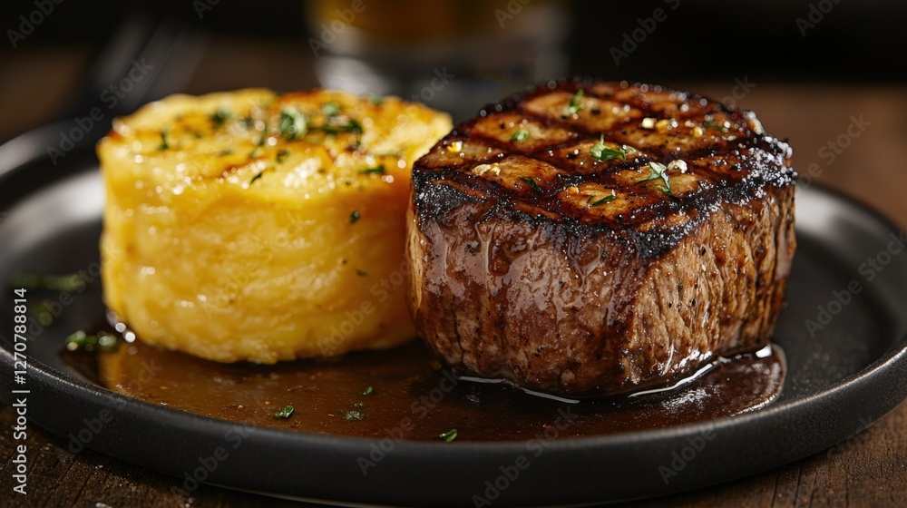Succulent Grilled Steak with Creamy Mashed Potatoes Dinner Plate Succulent Grilled Steak with Creamy Mashed Potatoes Dinner Plate
