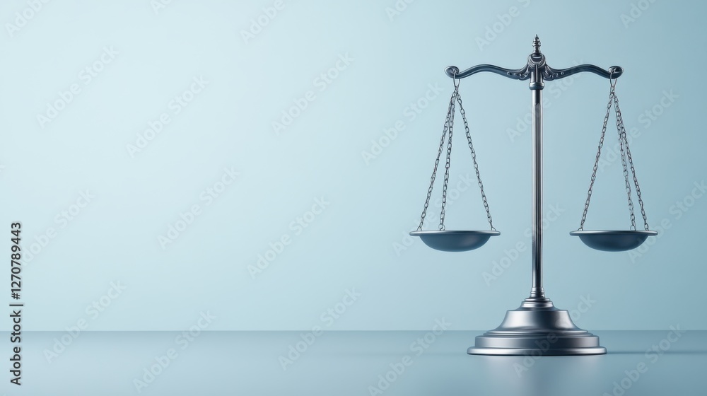 Balanced Scale Representing Justice Concept on Soft Blue Background for Law and Legal Themes Balanced Scale Representing Justice Concept on Soft Blue Background for Law and Legal Themes