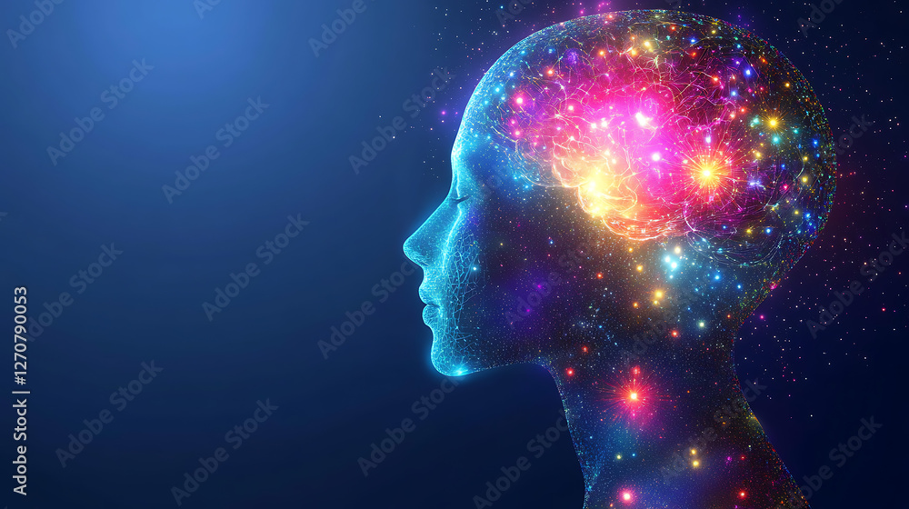 Neural Galaxy Profile AI Concept Artistic Rendition Brain Mind Intellect Consciousness 3D Render Neural Galaxy Profile AI Concept Artistic Rendition Brain Mind Intellect Consciousness 3D Render