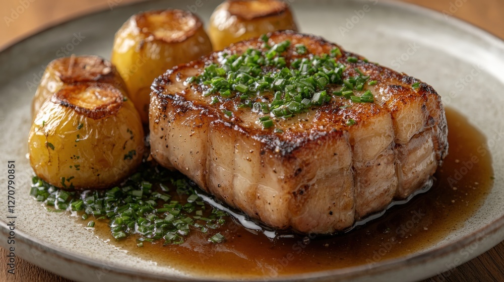 Savory Grilled Pork Belly with Charred Potatoes and Fresh Chives Savory Grilled Pork Belly with Charred Potatoes and Fresh Chives