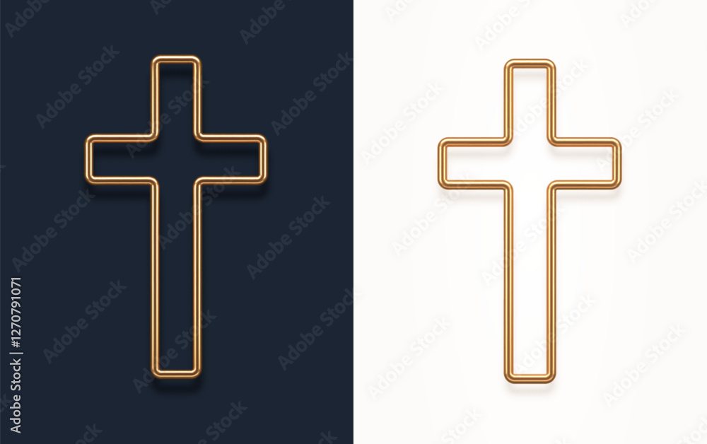 Set of golden latin religious cross. 3d gold metal catholic cross. Vector illustration. Set of golden latin religious cross. 3d gold metal catholic cross. Vector illustration.