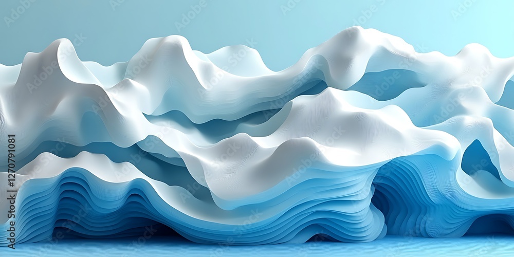 Fototapeta premium Abstract sculpted ice landscape, cool colors, 3D design, background