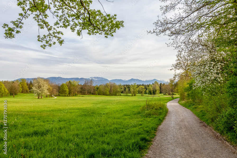 Scenic view from Beuerberg to the Alps in Bavaria, Germany