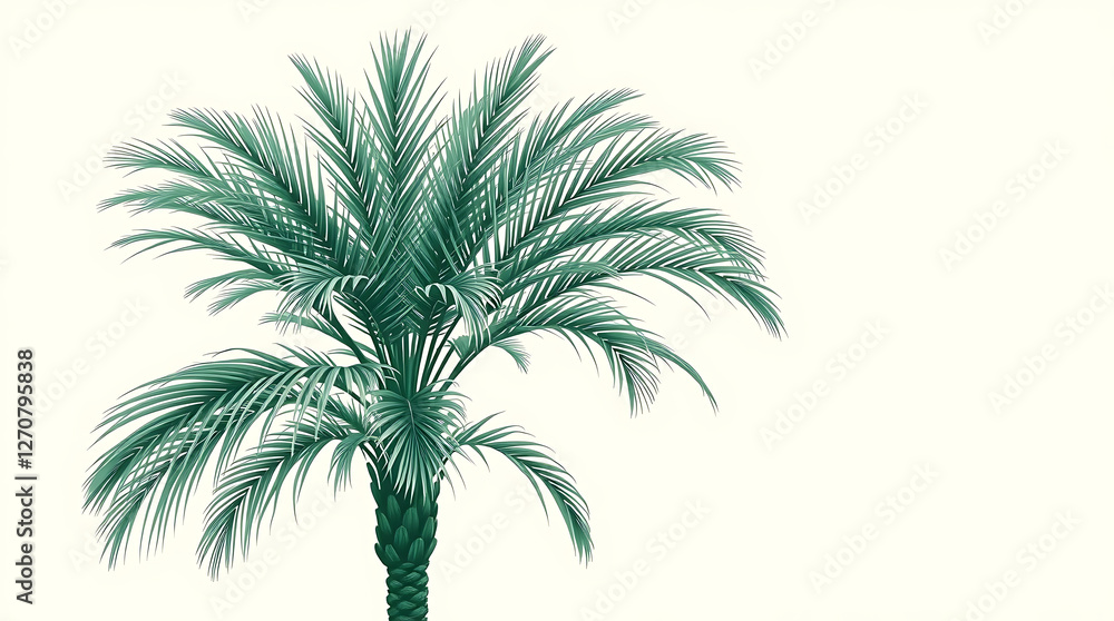 Obraz premium A serene and luxurious botanical illustration featuring a majestic emerald hued palm tree set against a soft creamy white background 