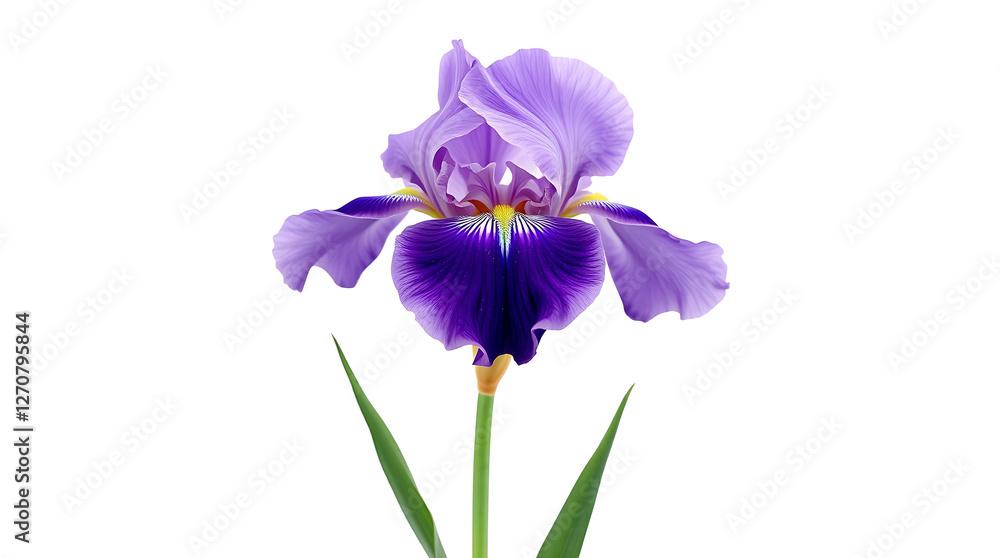 A majestic solitary Iris flower named Violet stands proudly against a soft creamy white background A majestic solitary Iris flower named Violet stands proudly against a soft creamy white background