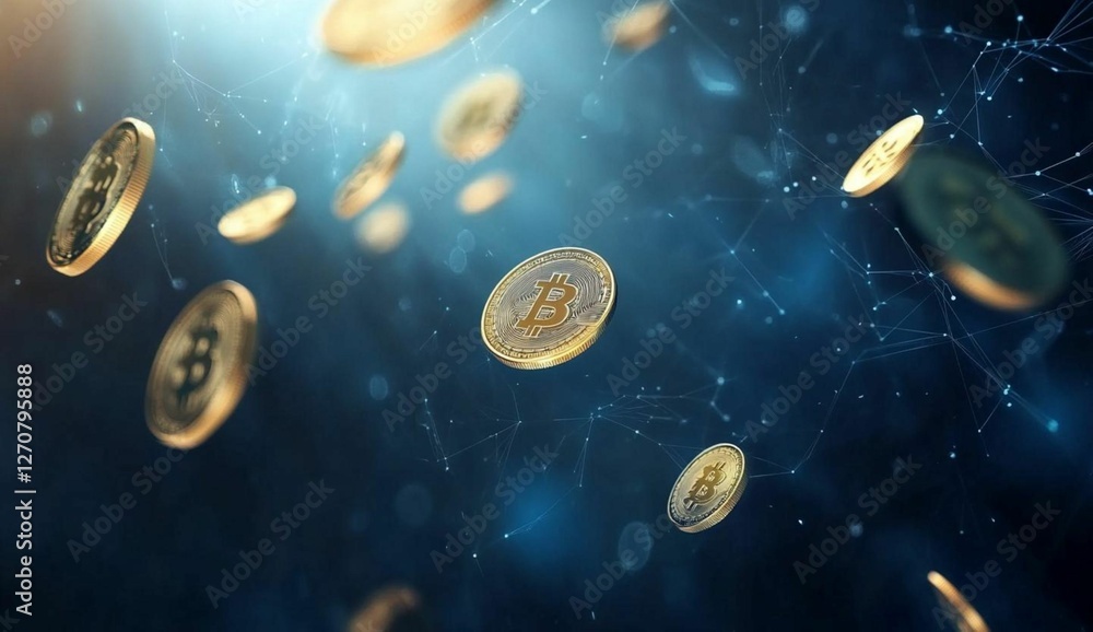 Naklejka premium Golden Horizons: The Digital Symphony of Cryptocurrency Clouds