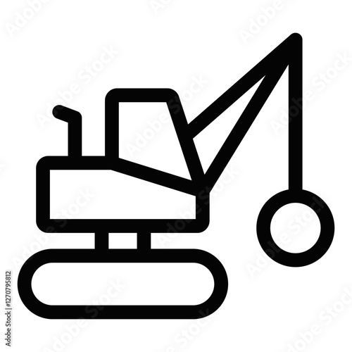 Demolition vector icon of an excavator with wrecking ball. Editable stroke.
