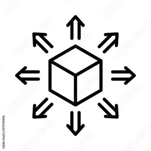 Product distribution vector icon with arrows. Editable stroke.