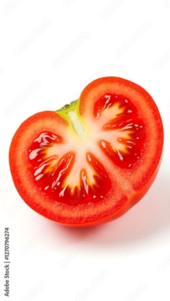 Closeup view of a freshly cut tomato showcasing its juicy interior and seeds Closeup view of a freshly cut tomato showcasing its juicy interior and seeds