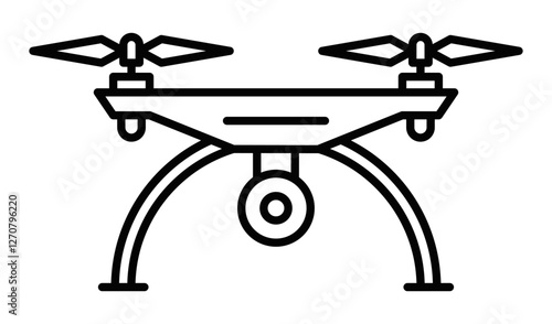 Camera drone vector icon with propellers and lens. Editable stroke.