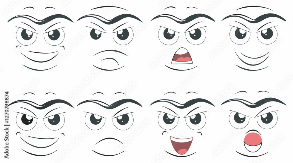 Isolated Vector Illustration Funny Cartoon Faces with Comic Emotions Art & Illustration Isolated Vector Illustration Funny Cartoon Faces with Comic Emotions Art & Illustration