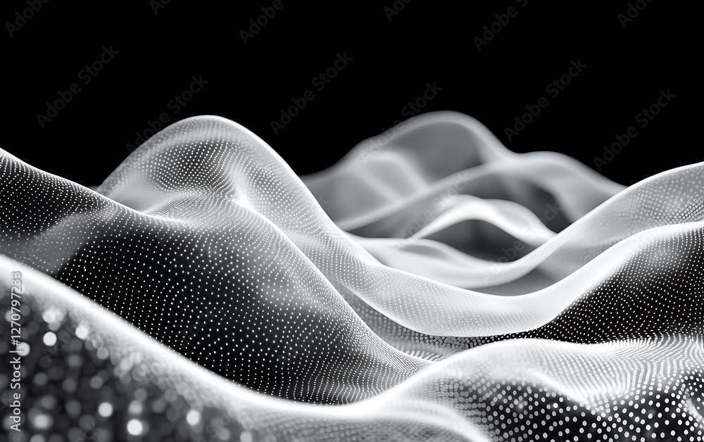 Abstract white dotted waves on a dark background for website design or presentation Abstract white dotted waves on a dark background for website design or presentation