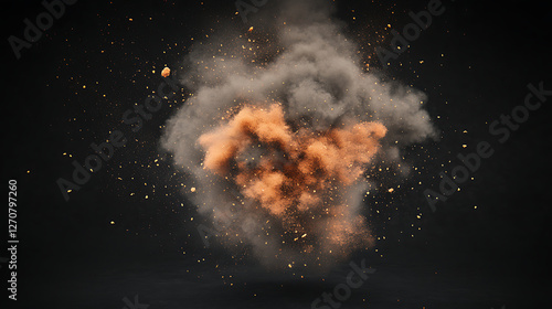 Particle Explosion Visualisation on Dark Background Dust Cloud and Fragmented Pieces photo