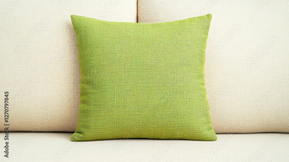 Lime Green Geometric Pattern Pillow on Beige Sofa Lime Green Geometric Pattern Pillow on Beige Sofa