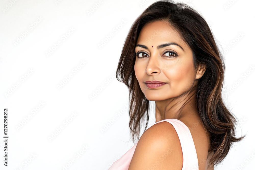 Indian Woman with Brown Hair, Looking Stunning Against a White Backdrop Indian Woman with Brown Hair, Looking Stunning Against a White Backdrop