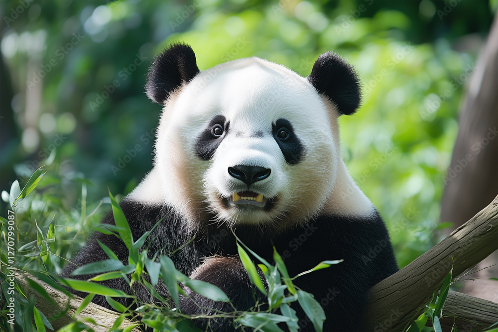 Fototapeta premium Panda Bear in a Modern Wildlife Reserve – Conservation and Natural Habitat Protection