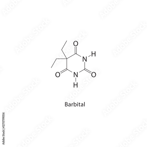Barbital skeletal structure.Barbiturate compound schematic illustration. Simple diagram, chemical formula.