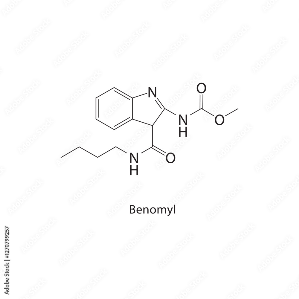 Benomyl skeletal structure.Fungicide compound schematic illustration. Simple diagram, chemical formula. Benomyl skeletal structure.Fungicide compound schematic illustration. Simple diagram, chemical formula.