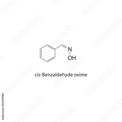 cis-Benzaldehyde oxime skeletal structure.Aldehyde Derivative compound schematic illustration. Simple diagram, chemical formula.