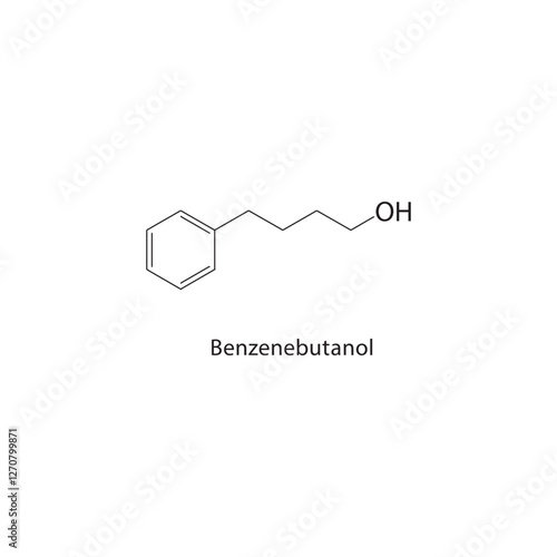 Benzenebutanol skeletal structure.Alcohol compound schematic illustration. Simple diagram, chemical formula.