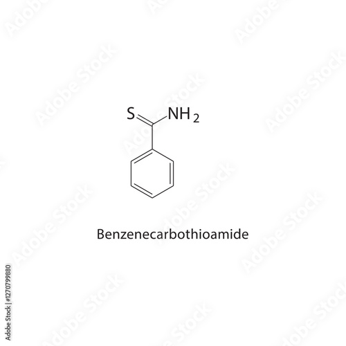 Benzenecarbothioamide skeletal structure.Thiourea Derivative compound schematic illustration. Simple diagram, chemical formula.
