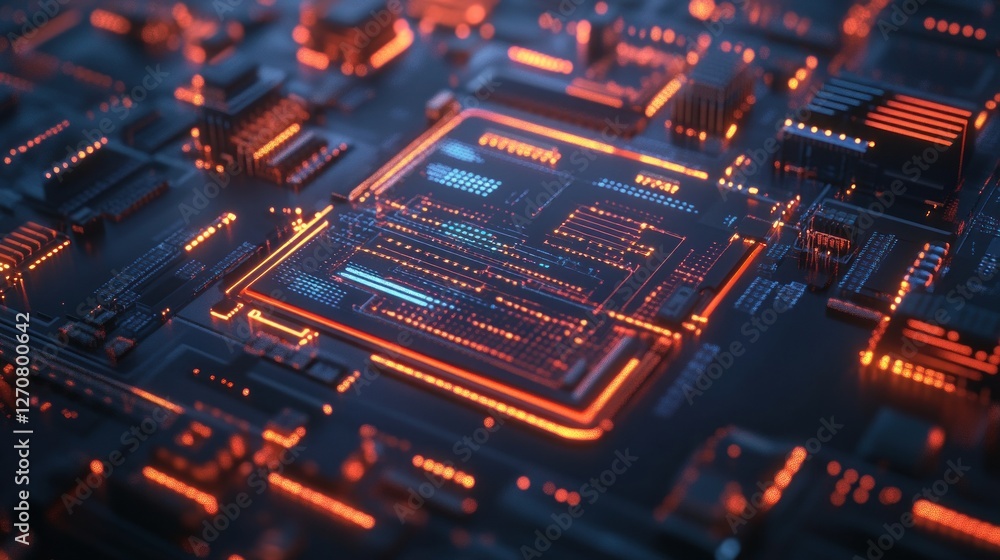 Futuristic Circuit Board Closeup, glowing lines, technology background, digital innovation Futuristic Circuit Board Closeup, glowing lines, technology background, digital innovation