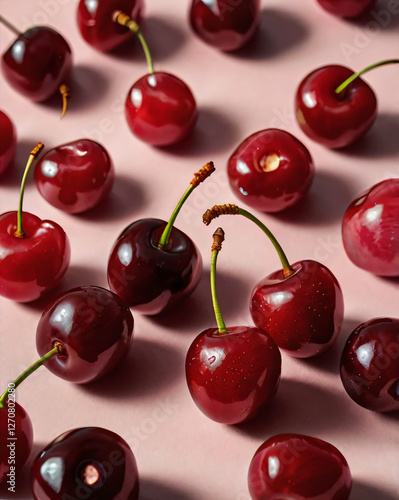 Cherries in a studio setting, highlighting their vibrant hues.