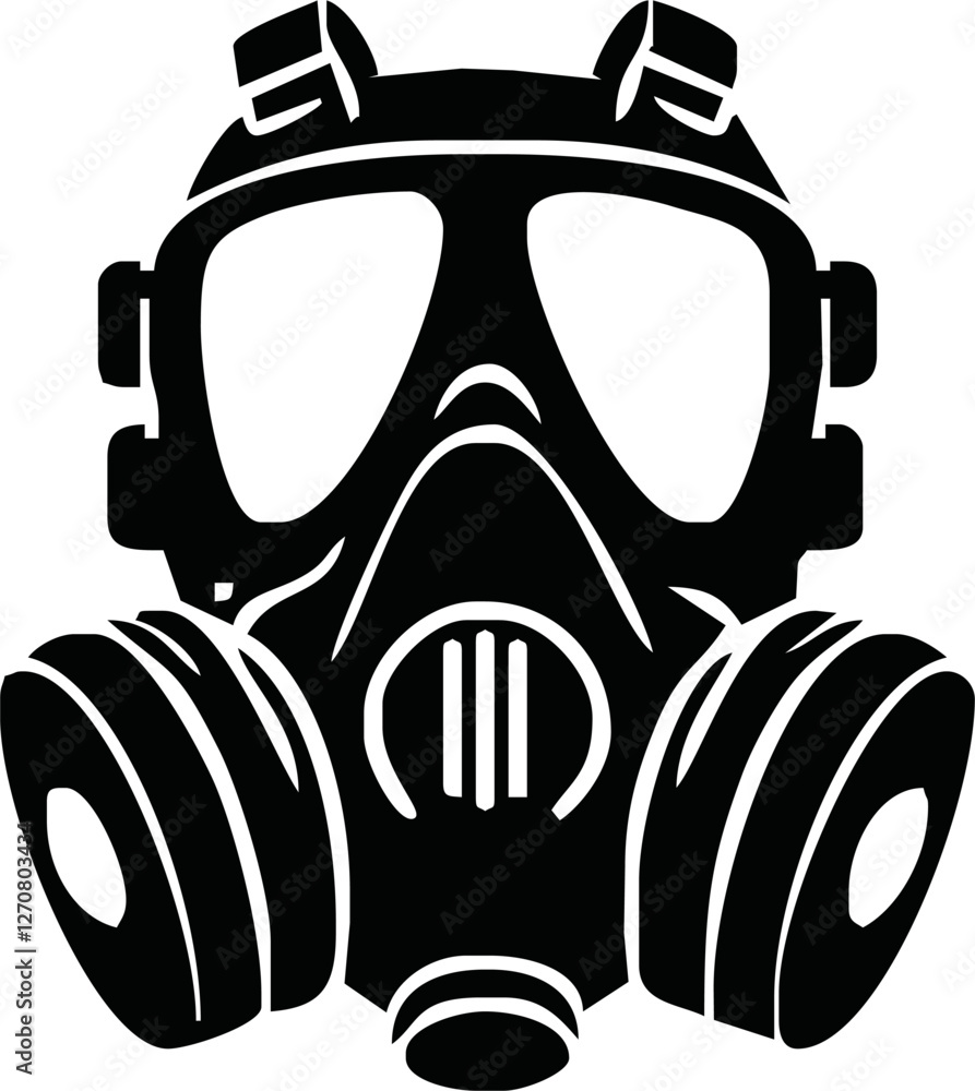 Respirator black glyph icon. Protective wear from virus infection. Air filter to prevent flu spread. Quarantine safety. Disposable PPE. Silhouette symbol on white space. Vector isolated illustration